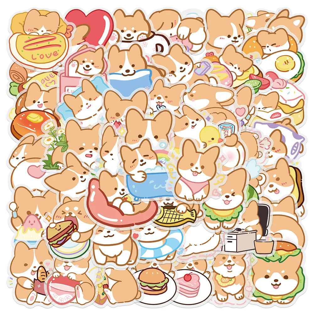 50pcs Cute Puppy Graffiti Stickers for Helmet, Wall, DIY Decoration