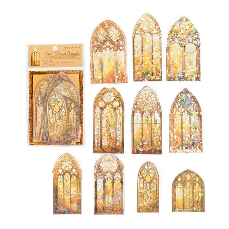 JIANQI 10 Pcs PET Flower Window Stickers Transparent Decorative Decals For Scrapbooking Stick Labels Junk Journal Supplies