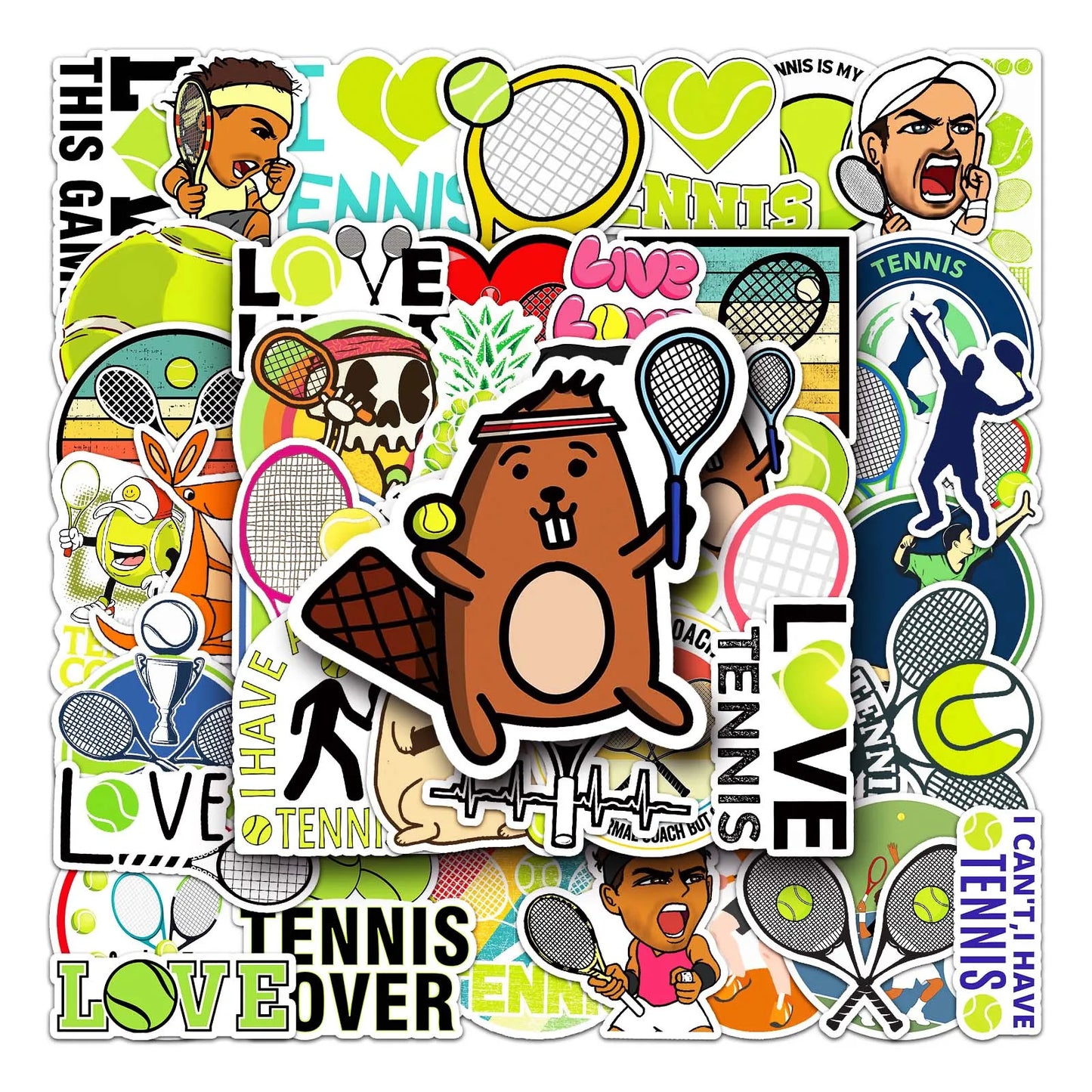 50Pcs Tennis Cartoon Waterproof Vinyl Stickers for Skateboard Snowboard