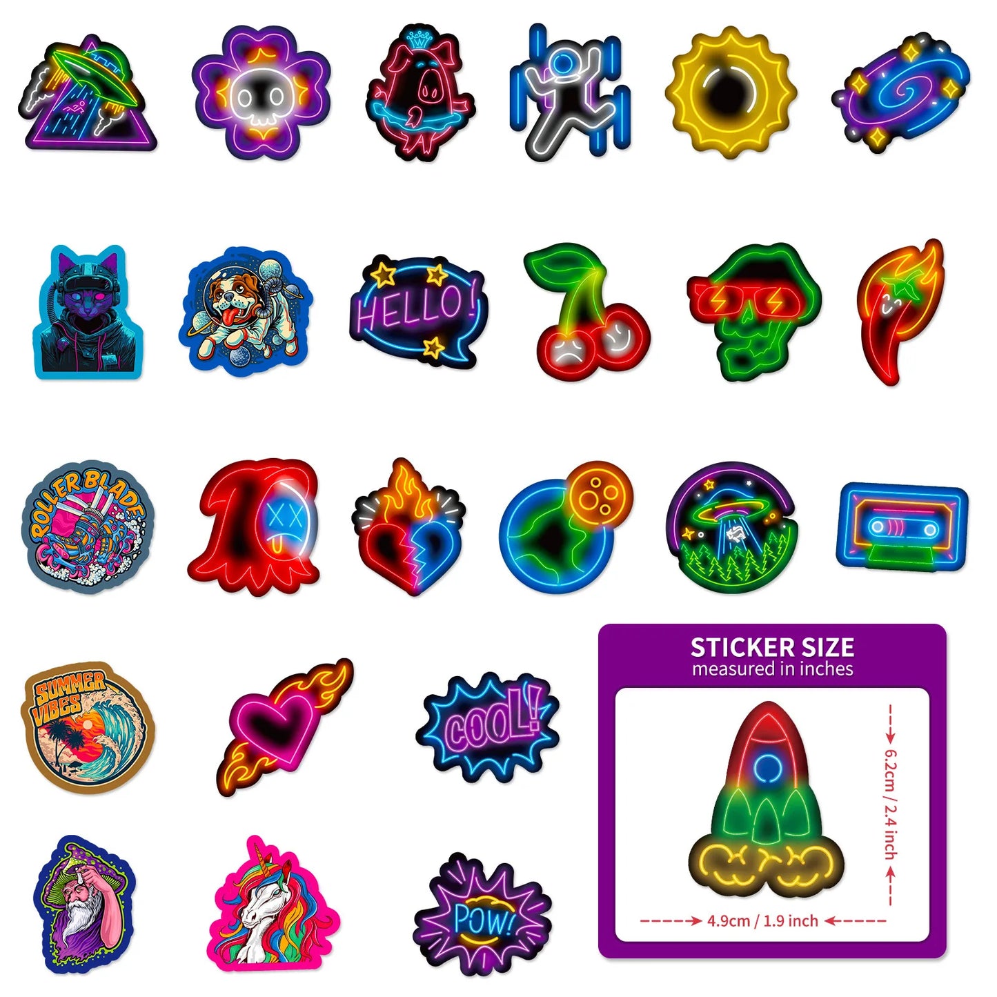 10/25/50pcs Cool Neon Light Graffiti Sign Sticker Packs