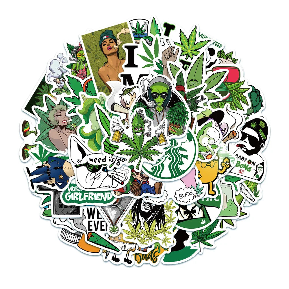 50/100pcs Waterproof Graffiti Stickers for Kids, Bike, Luggage, Guitar, Weed Leaf Decals