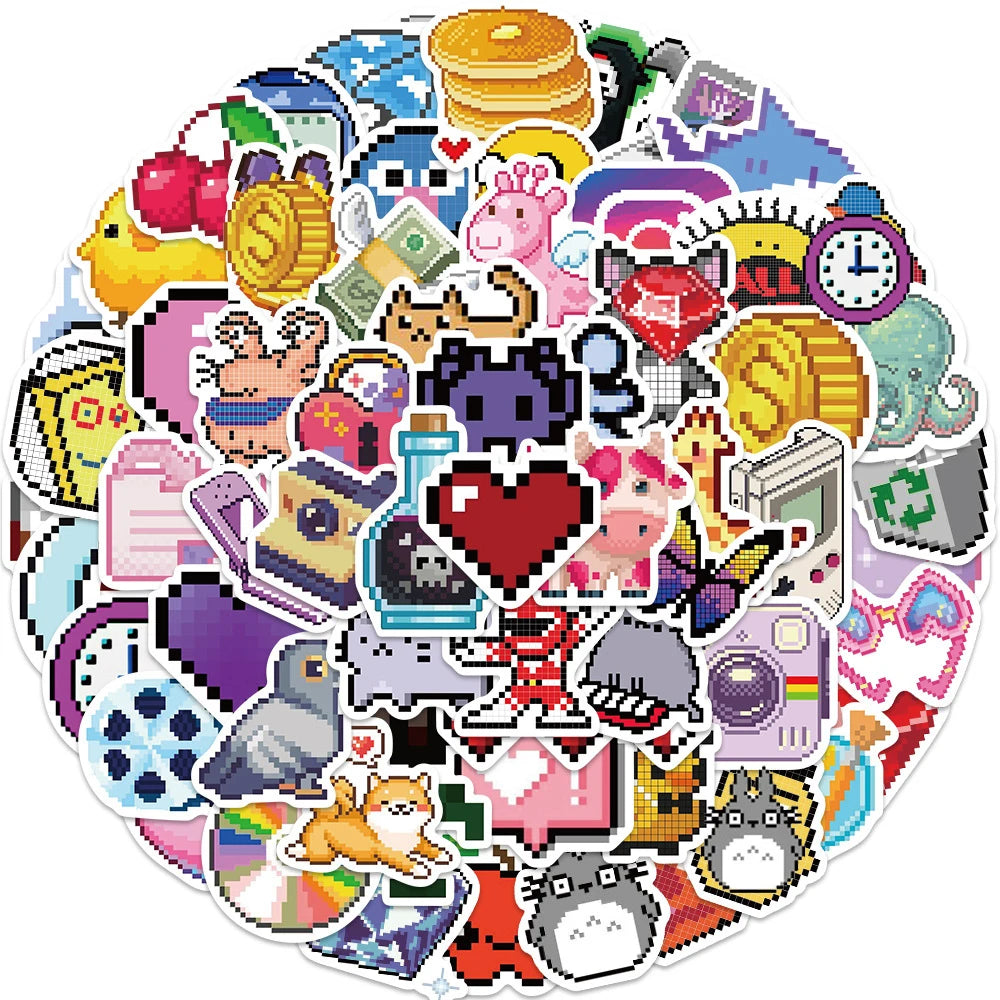 Pixel Cartoon Stickers 10/30/60pcs Aesthetic Graffiti DIY Laptop Phone Car Decals