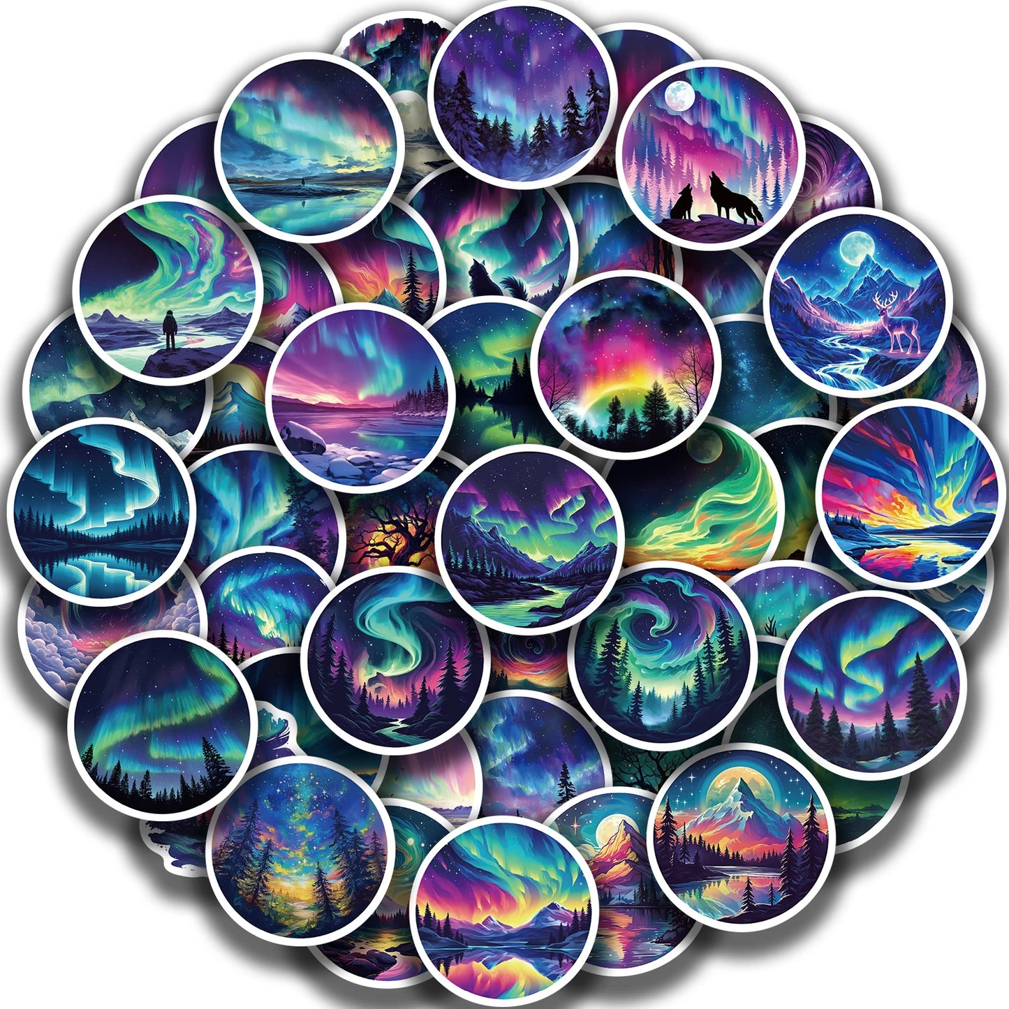 50Pcs Northern Lights Stickers: Phone, Luggage, Skateboard