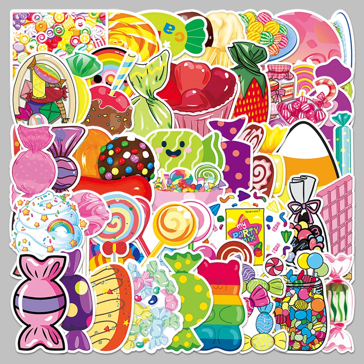 50pcs Cartoon Candy Graffiti Stickers for Helmet, Wall, DIY Decoration