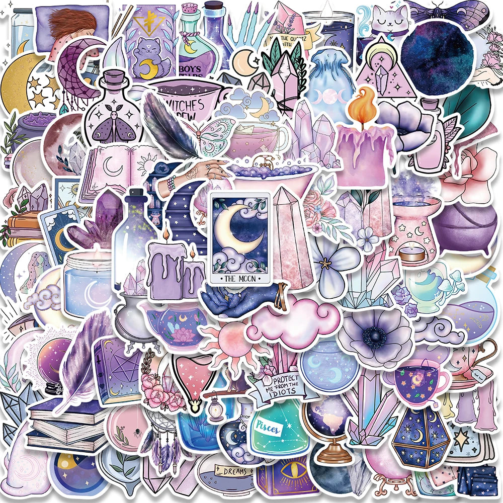 50PCS Boho Witchy Moon Tarot Astrology Stickers for Laptop Scrapbook Phone