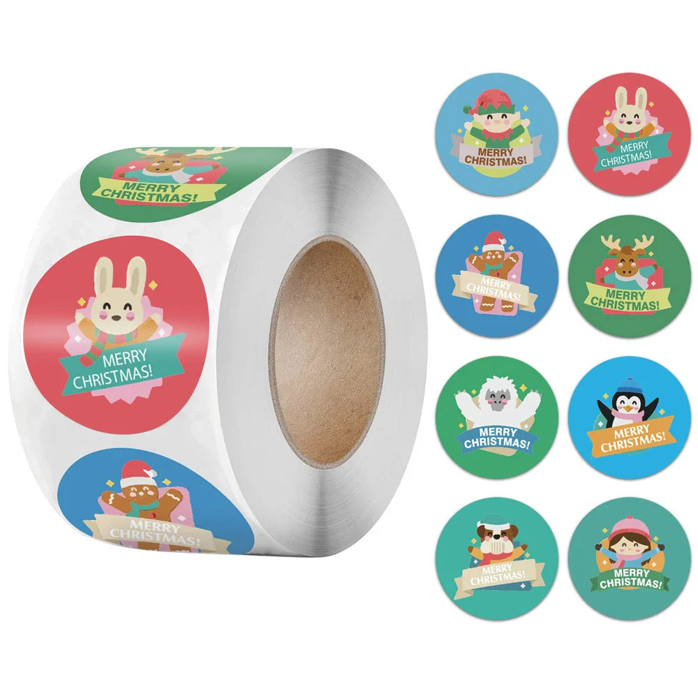 White Merry Christmas Stickers 1" for Gifts & Business