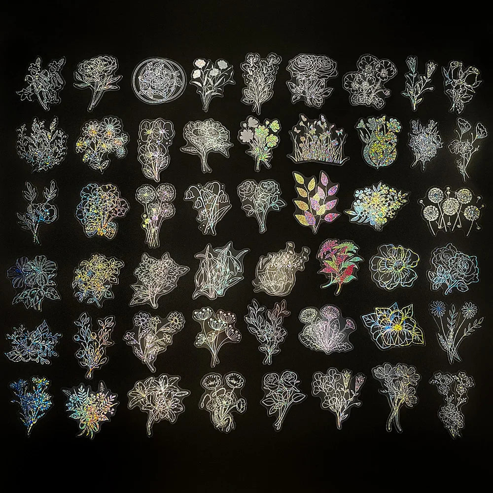 Holographic Flower Cartoon Stickers - 10/30/50/100pcs Kawaii Decal Scrapbooking Stationery