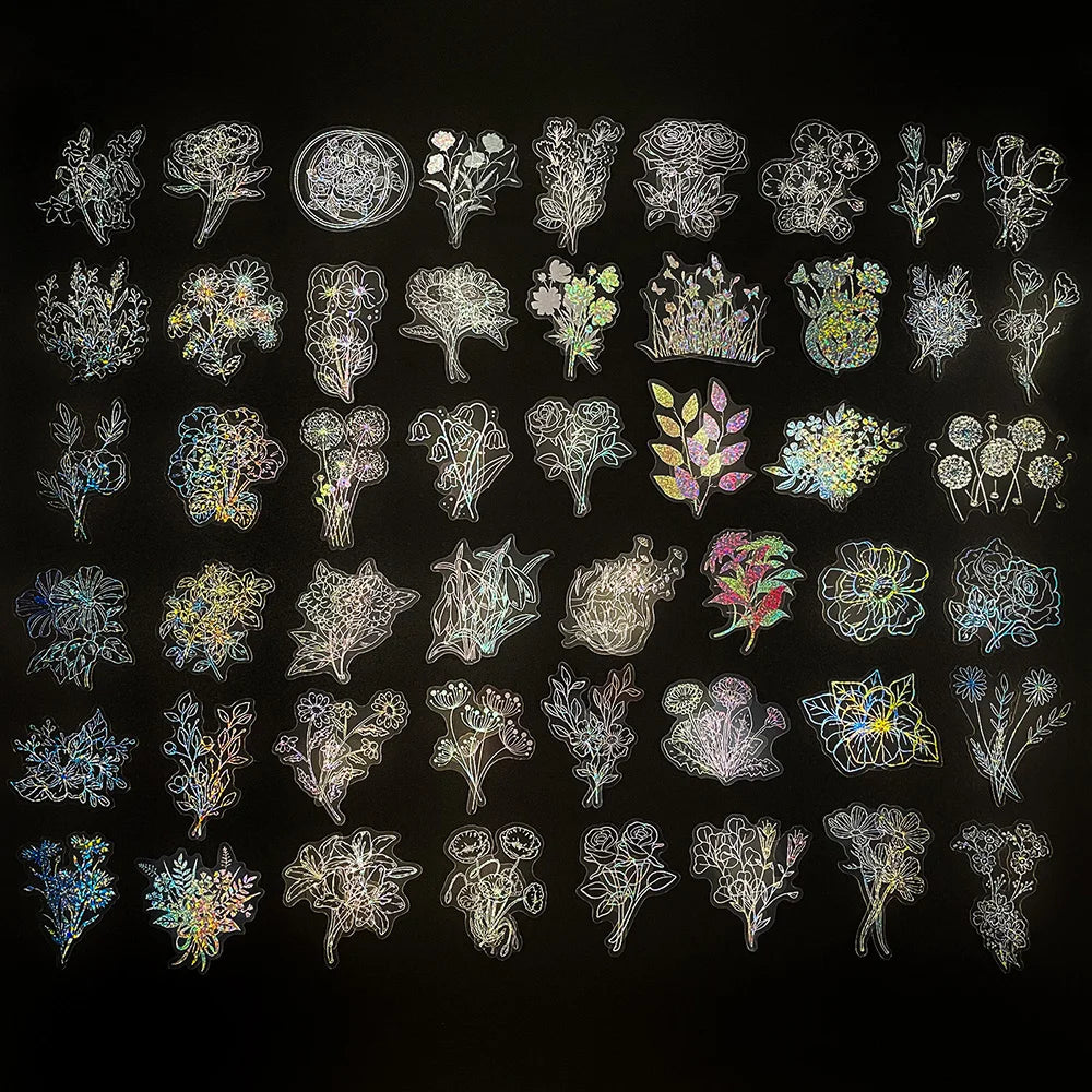 Holographic Flower Cartoon Stickers - 10/30/50/100pcs Kawaii Decal Scrapbooking Stationery