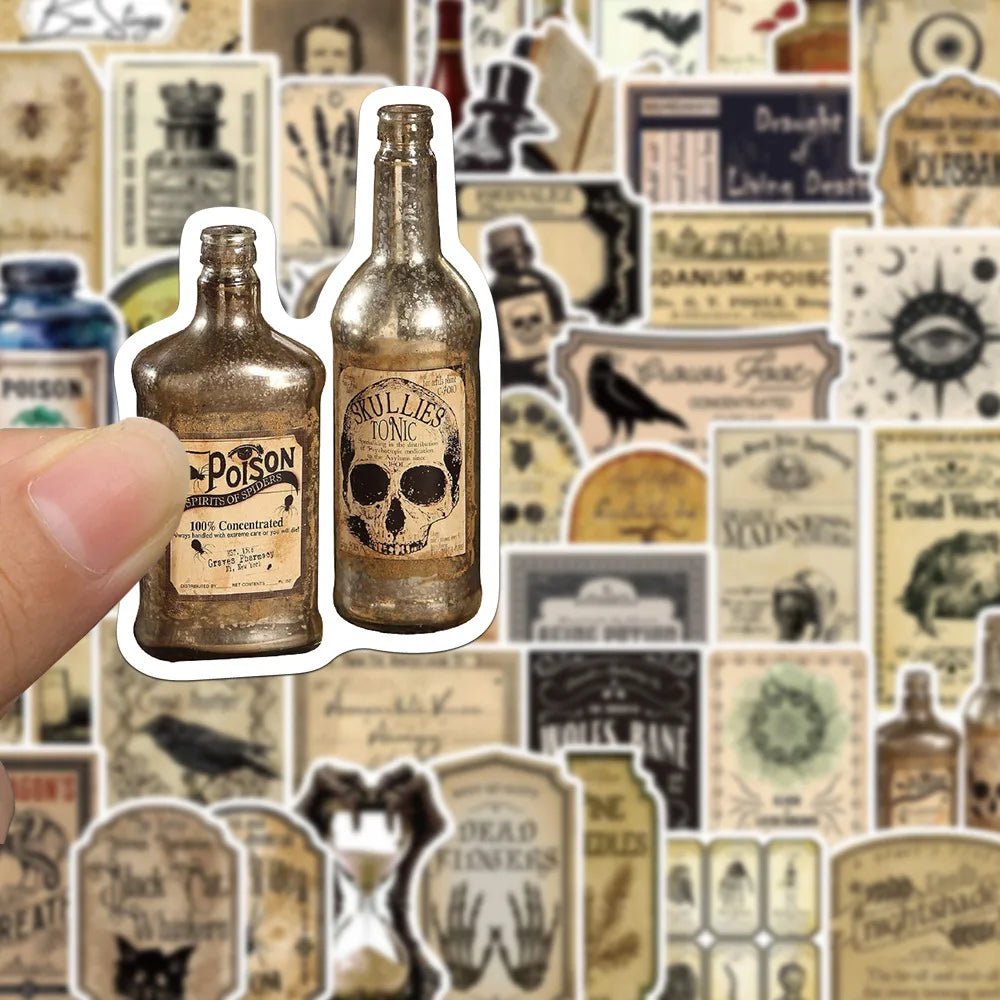 10/30/50PCS Vintage Horror Poison Label Stickers Gothic Pharmacist Decals Waterproof Graffiti Toys DIY Skateboard Scrapbook Bike
