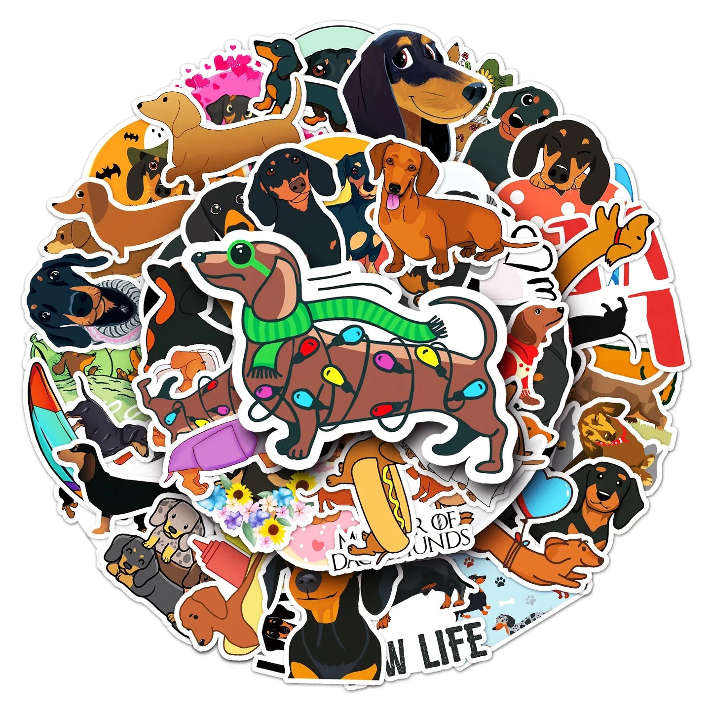 50Pcs Sausage Dog Cartoon Waterproof Vinyl Stickers for Skateboard Snowboard