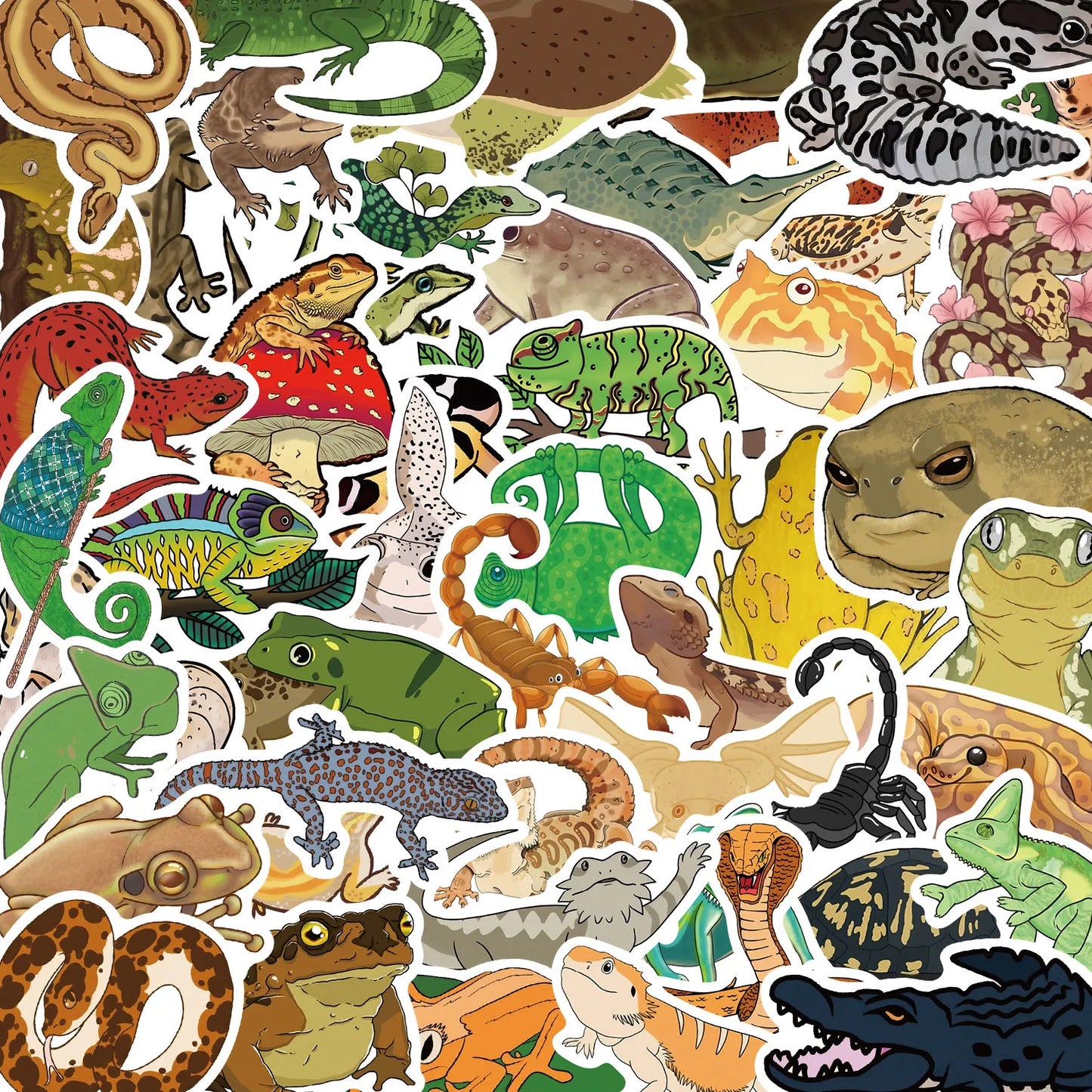 50pcs Cartoon Reptile Stickers: Waterproof Vinyl Decals