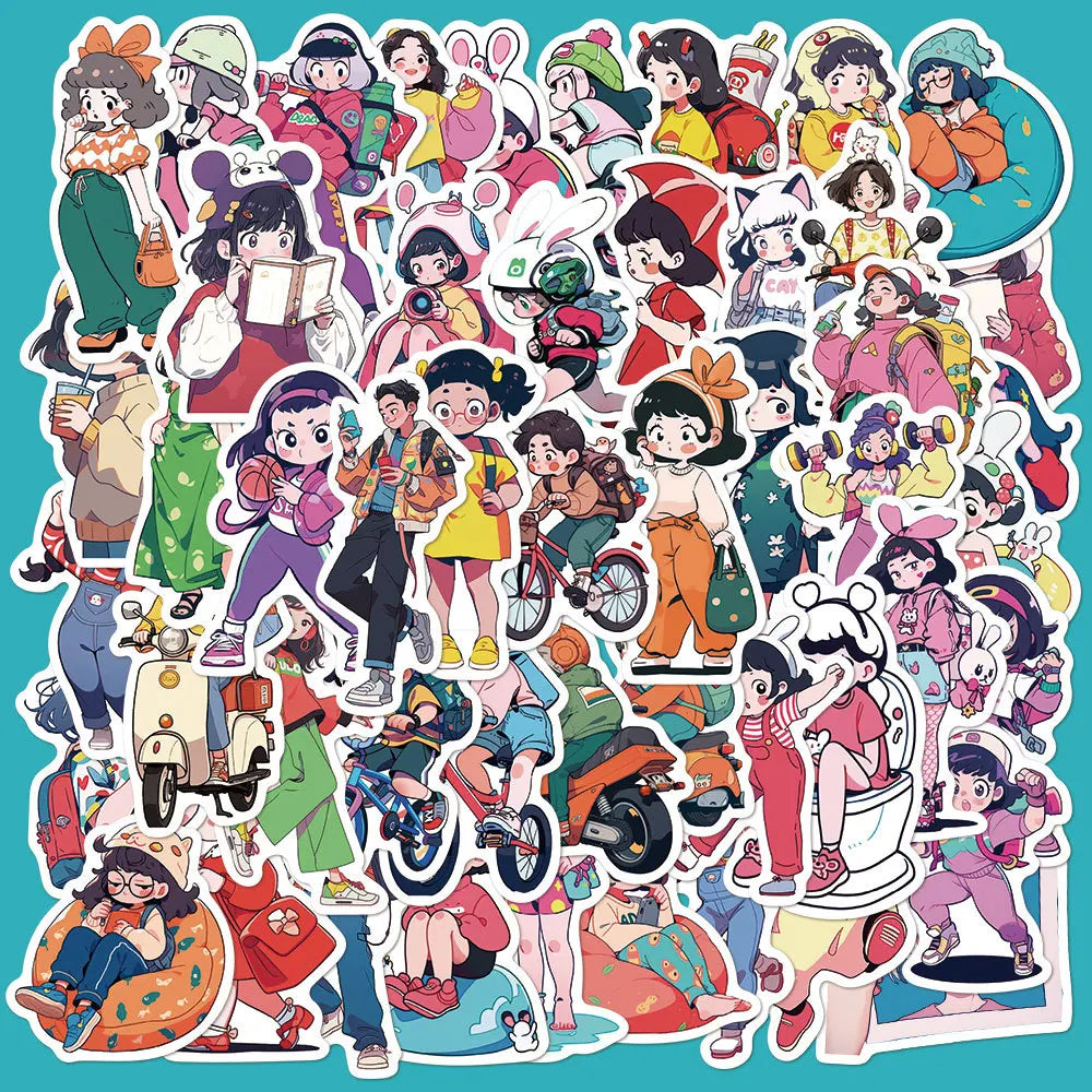50pcs Anime Girl Stickers for Helmet, Wall, Desktop Decoration - DIY Pack Wholesale