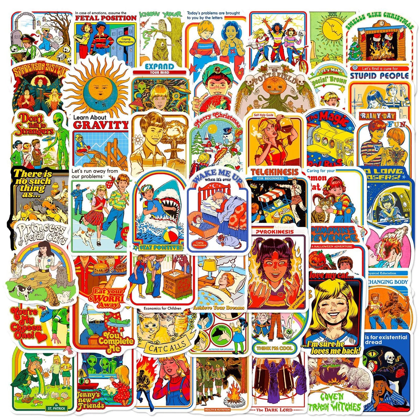 70’s horror vibe 50PCS Mixed Cartoon Humor Retro Ghost Graffiti Anime Old Time Stickers Luggage Diy Skateboard Laptop