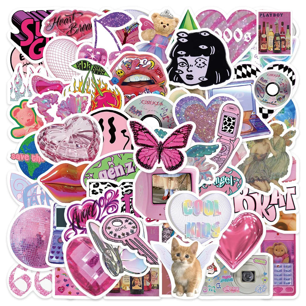 Retro Girl Y2k Vaporwave Cartoon Stickers for Phone Laptop Luggage Skateboard Decals 10/30/58PCS