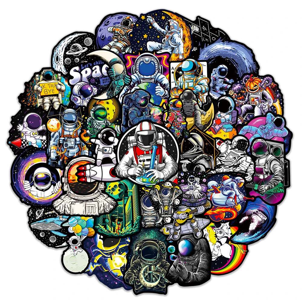 Astronaut Cartoon Stickers Pack - Skateboard, Laptop, Phone, Luggage Decals