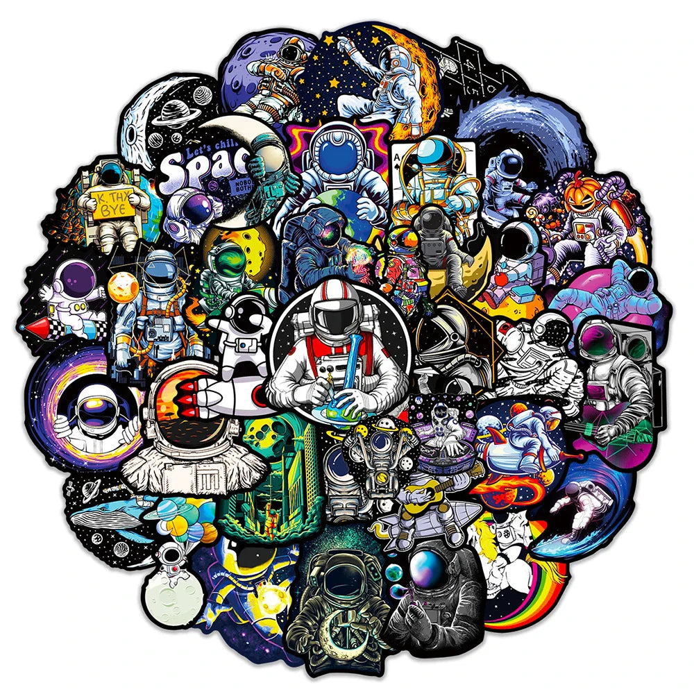 Astronaut Cartoon Stickers Pack - Skateboard, Laptop, Phone, Luggage Decals