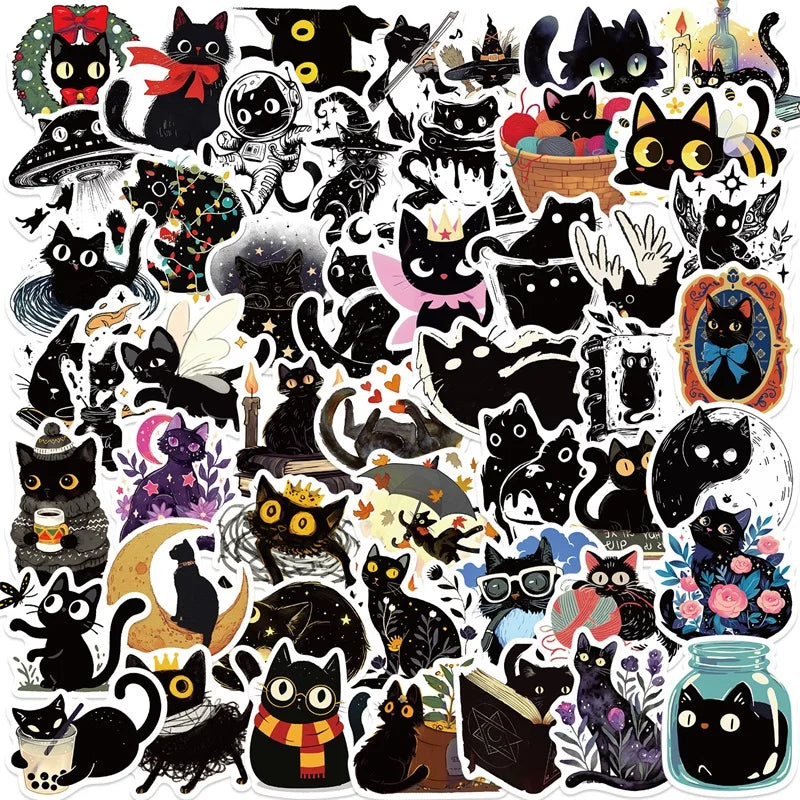 Cartoon Black Star Cat Stickers Set for Kids (10/30/50PCS)