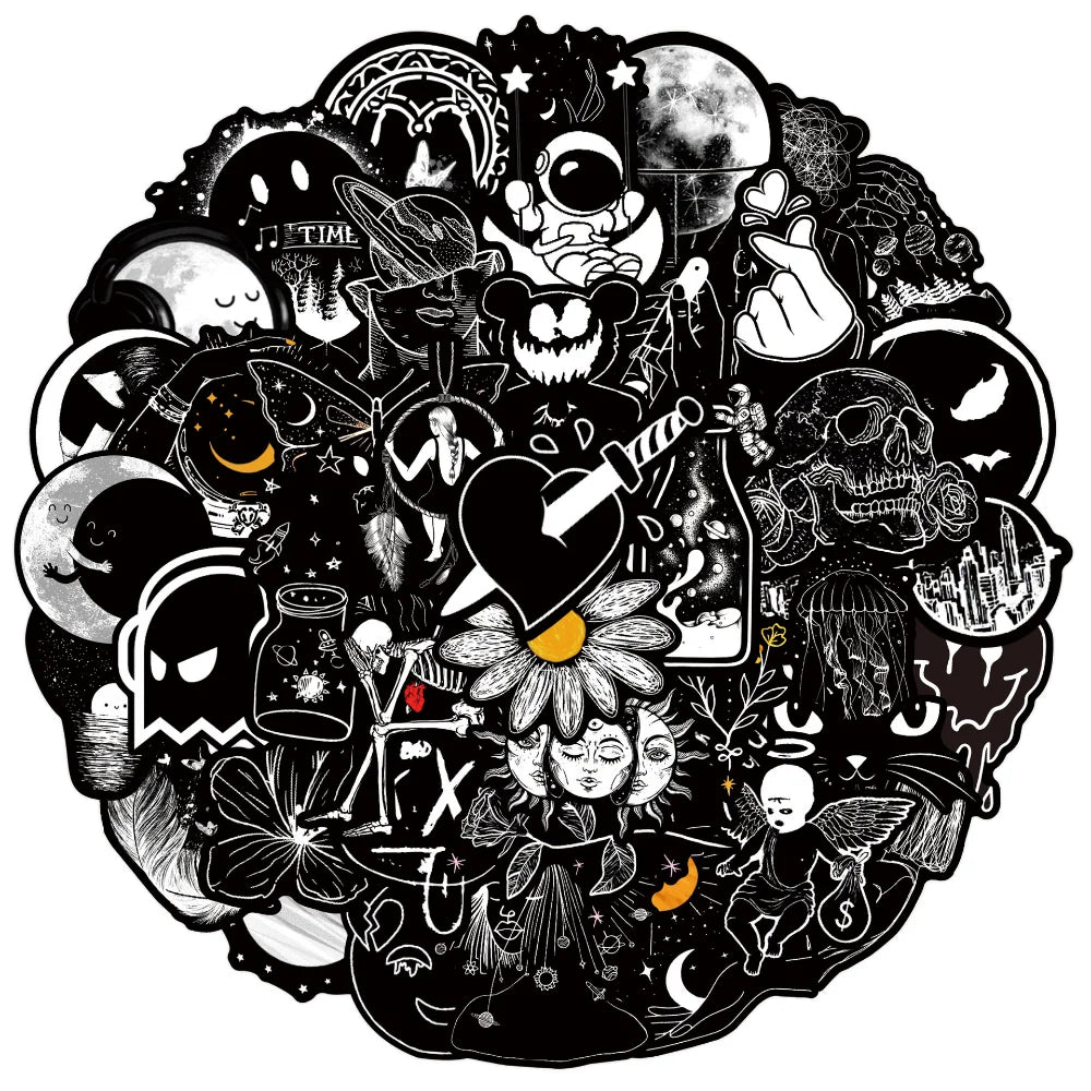 10/50Pcs Black White Gothic Terror Horror Skull Stickers for Laptop Computer Luggage Phone Notebook Vinyl Decal Waterproof