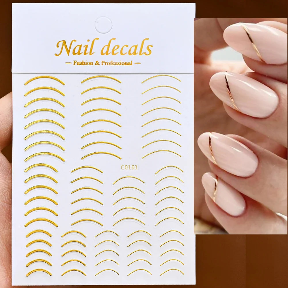 Laser Star Nail Stickers: Gold, Silver, Black, White Decals