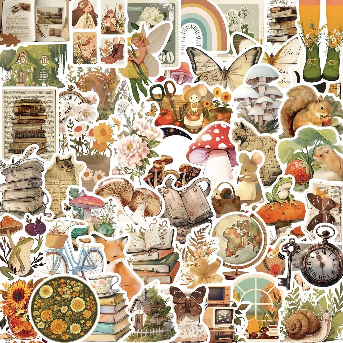 10/50pcs Vintage Cartoon Animals Plants Magic Forest Stickers Laptop Phone Guitar Luggage Waterproof Girls Vsco Decals Sticker