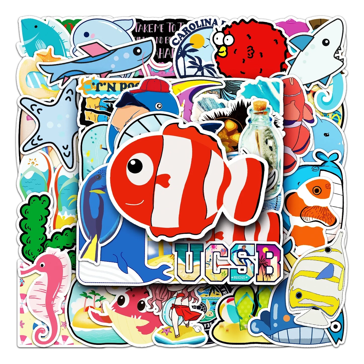 50Pcs Ocean Cartoon Waterproof Vinyl Stickers for Skateboard Snowboard