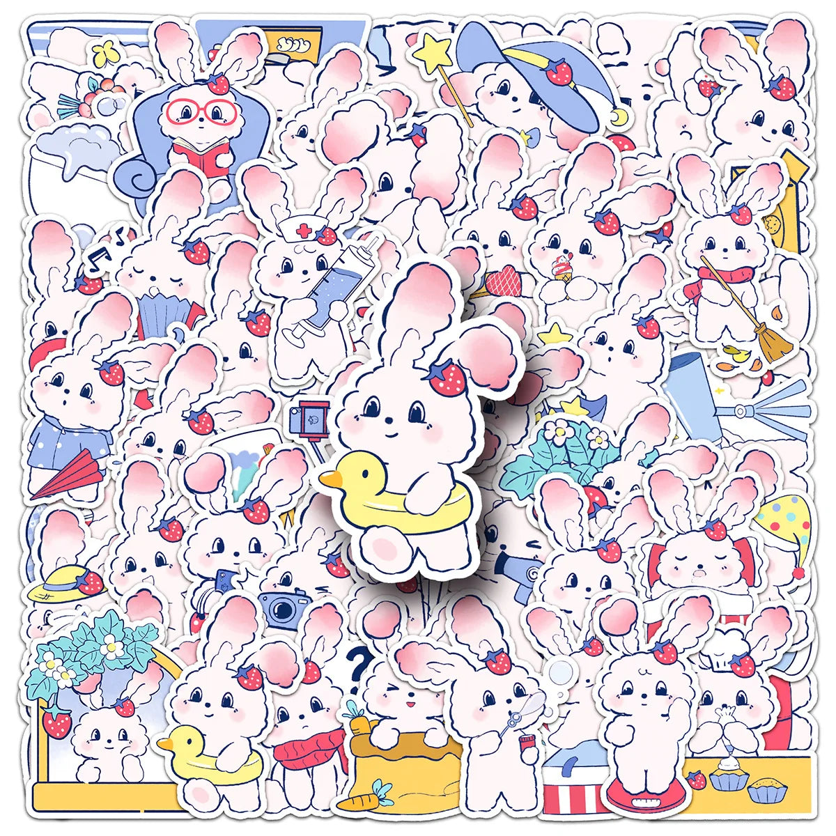 Strawberry Bunny Stickers Cute Animal Decals DIY Scrapbook Laptop Phone Guitar Bike