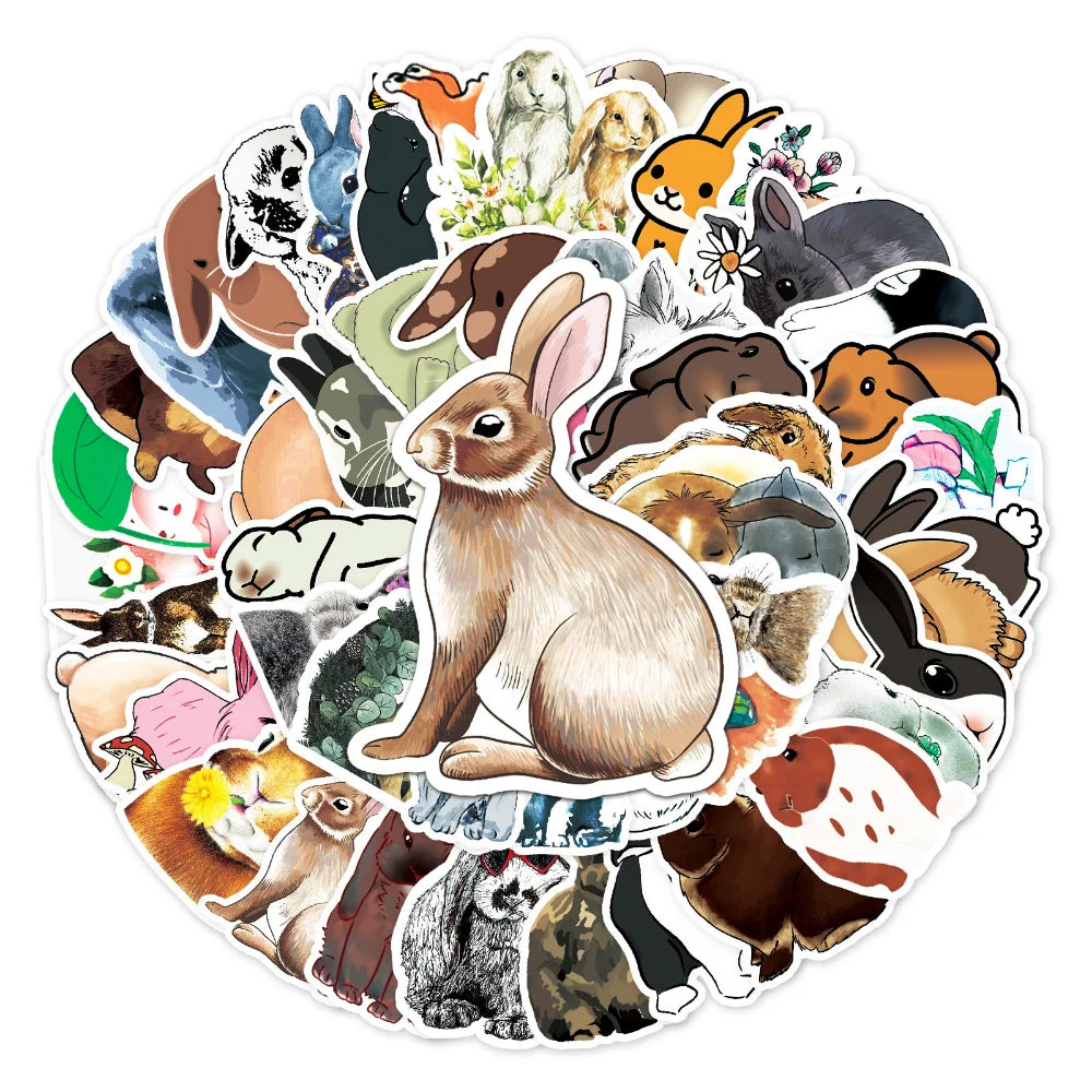 50pcs Aesthetic Children's Sticker Cute Rabbit Cartoon Graffiti Laptop Notebooks Car Credit Card Sticker Motorcycle Helmet