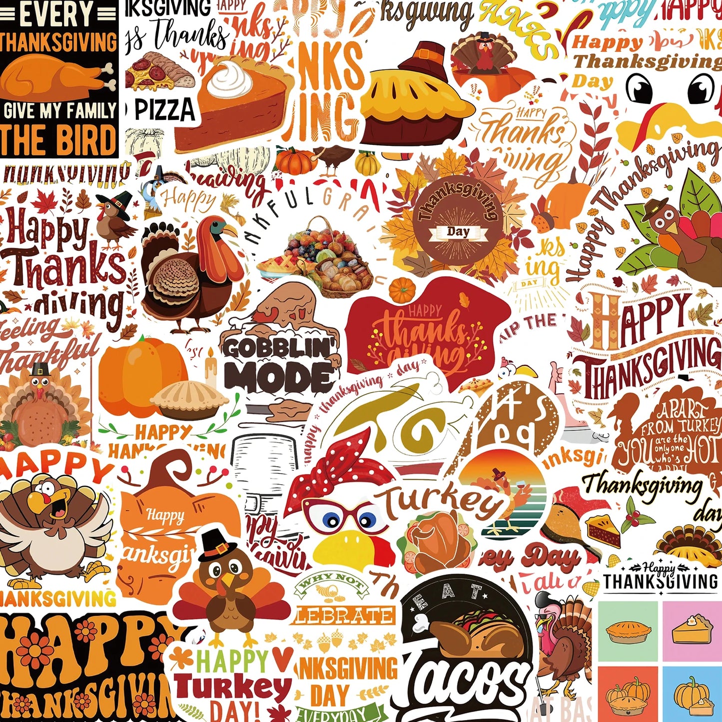 Thanksgiving Stickers 50PCS Waterproof Turkey Cartoon Harvest Decals