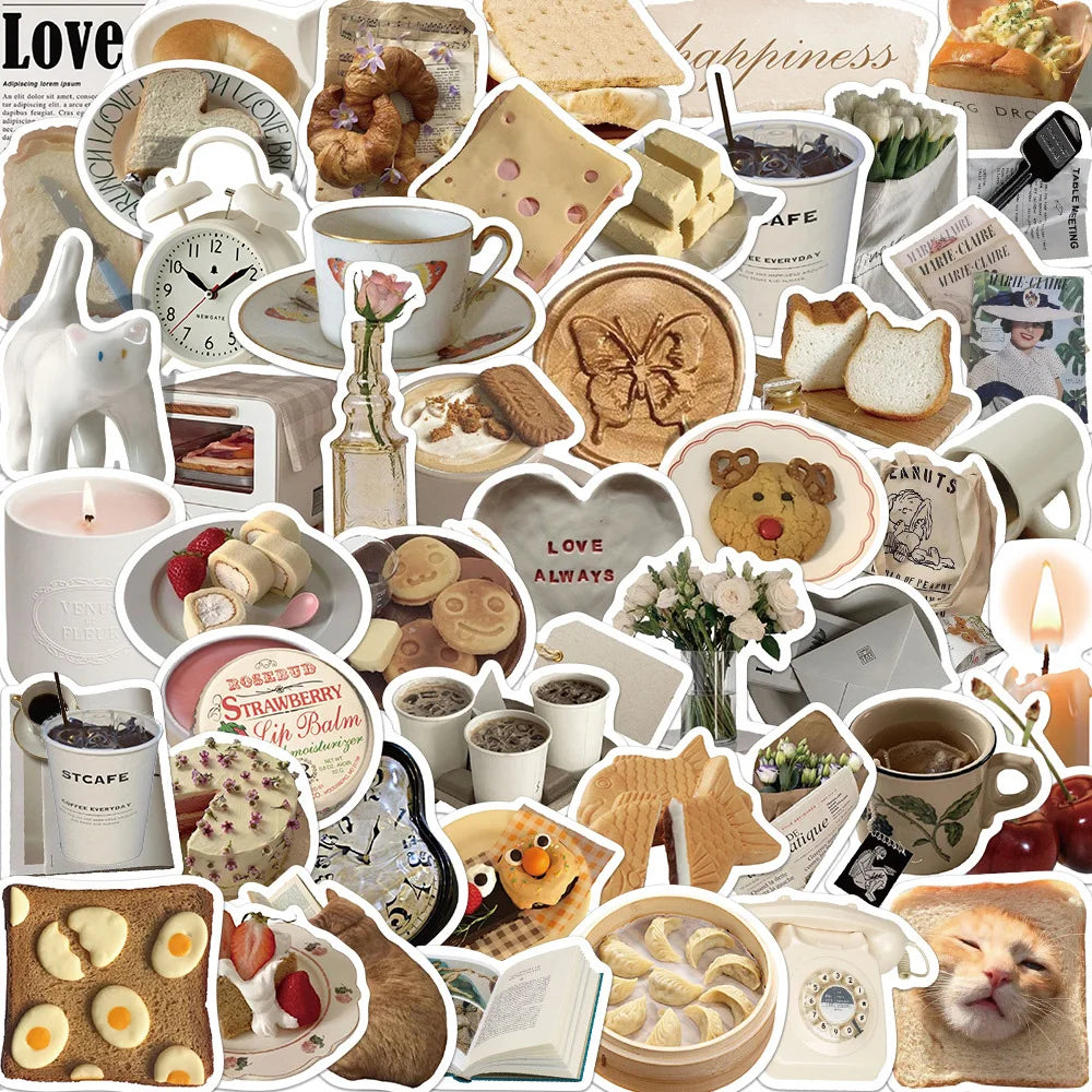 Cute Cartoon Food Stickers Kawaii Cat Decals for Notebook, Fridge, Suitcase, Phone, Guitar, Bike, Car (10/30/50pcs)