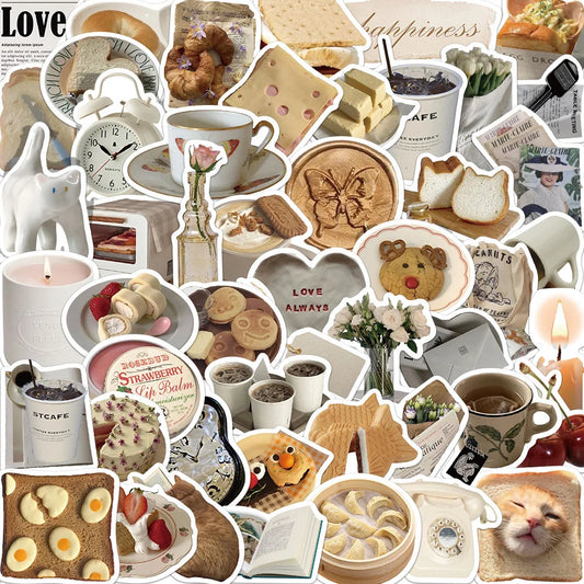 Cute Cartoon Food Stickers Kawaii Cat Decals for Notebook, Fridge, Suitcase, Phone, Guitar, Bike, Car (10/30/50pcs)