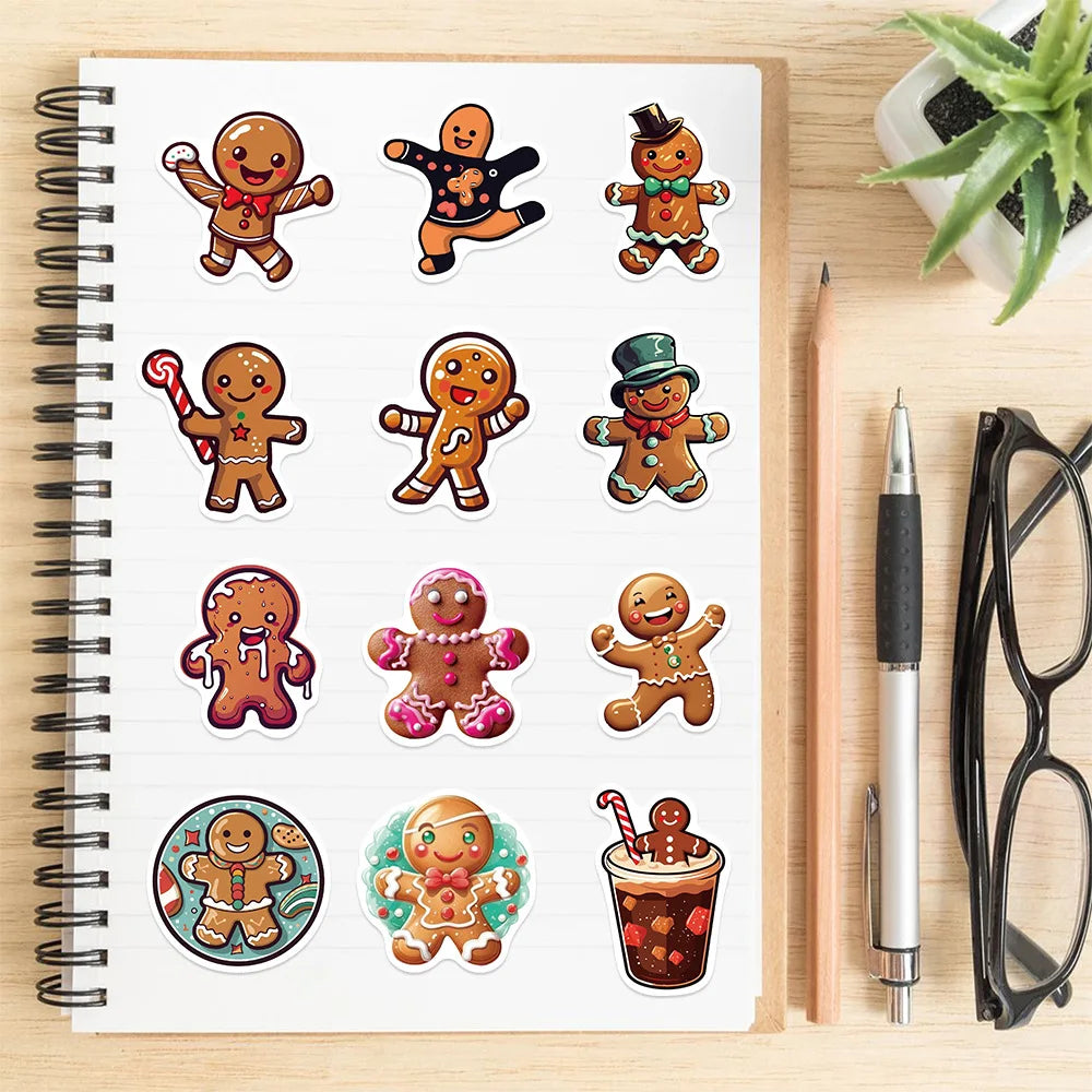 10/30/50PCS Christmas Gingerbread Man Cartoon Stickers Decals Gift Waterproof Laptop Luggage Fridge Phone Suitcase Bike DIY Toys