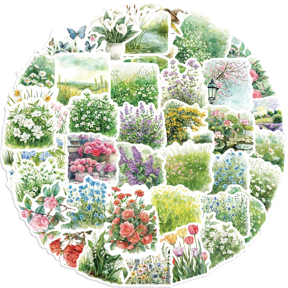 50pcs Waterproof Flower Stickers for Laptop & Luggage