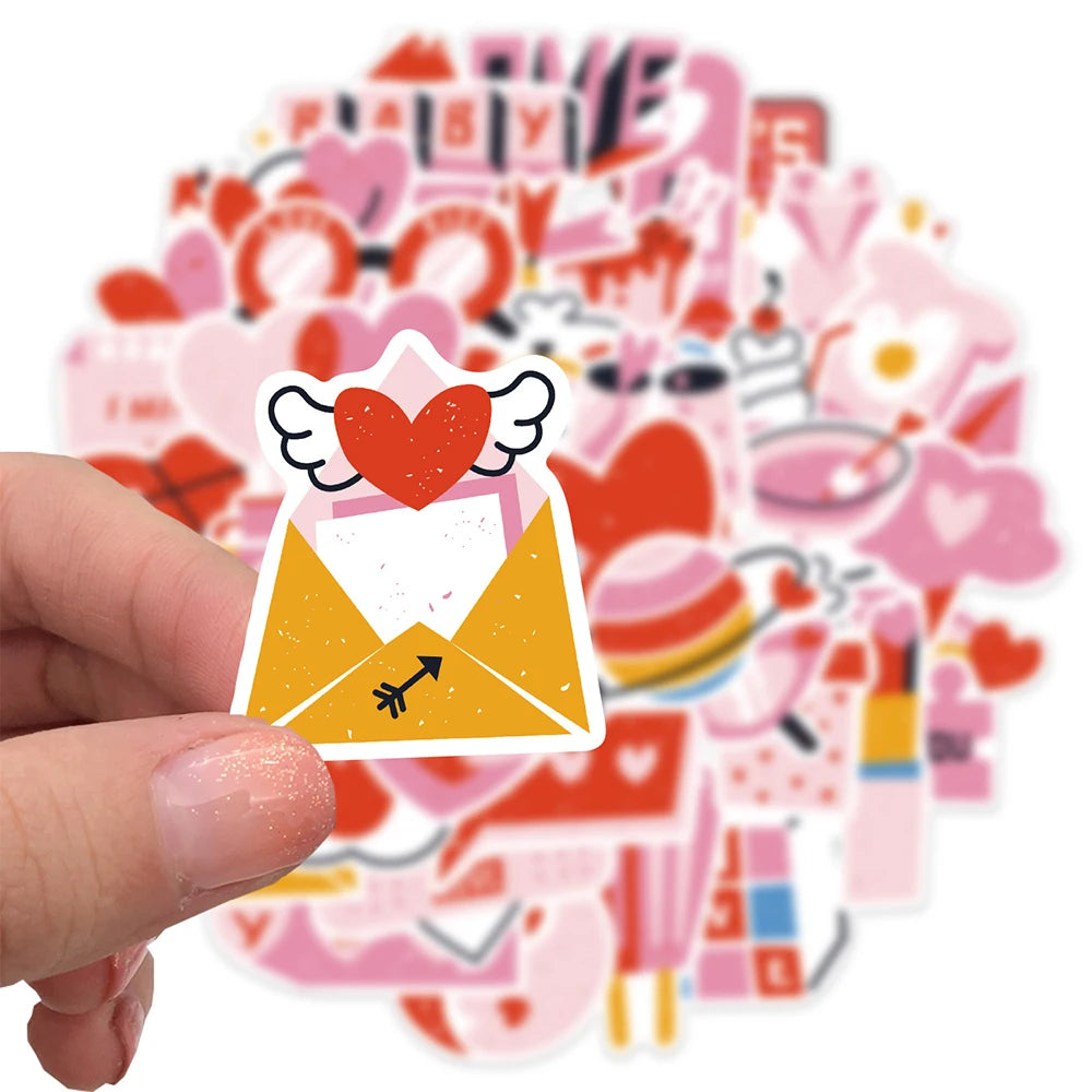 10/30/50PCS Cartoon Pink Love Stickers Valentine's Day Cute Decals PVC Waterproof Skateboard Laptop Phone Car Sticker For Kids