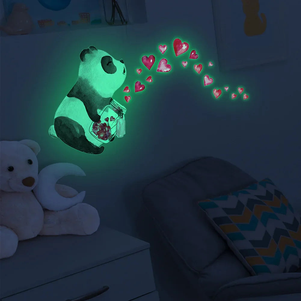 Glow-in-the-Dark Panda Heart Wall Sticker for Kids Room Decor