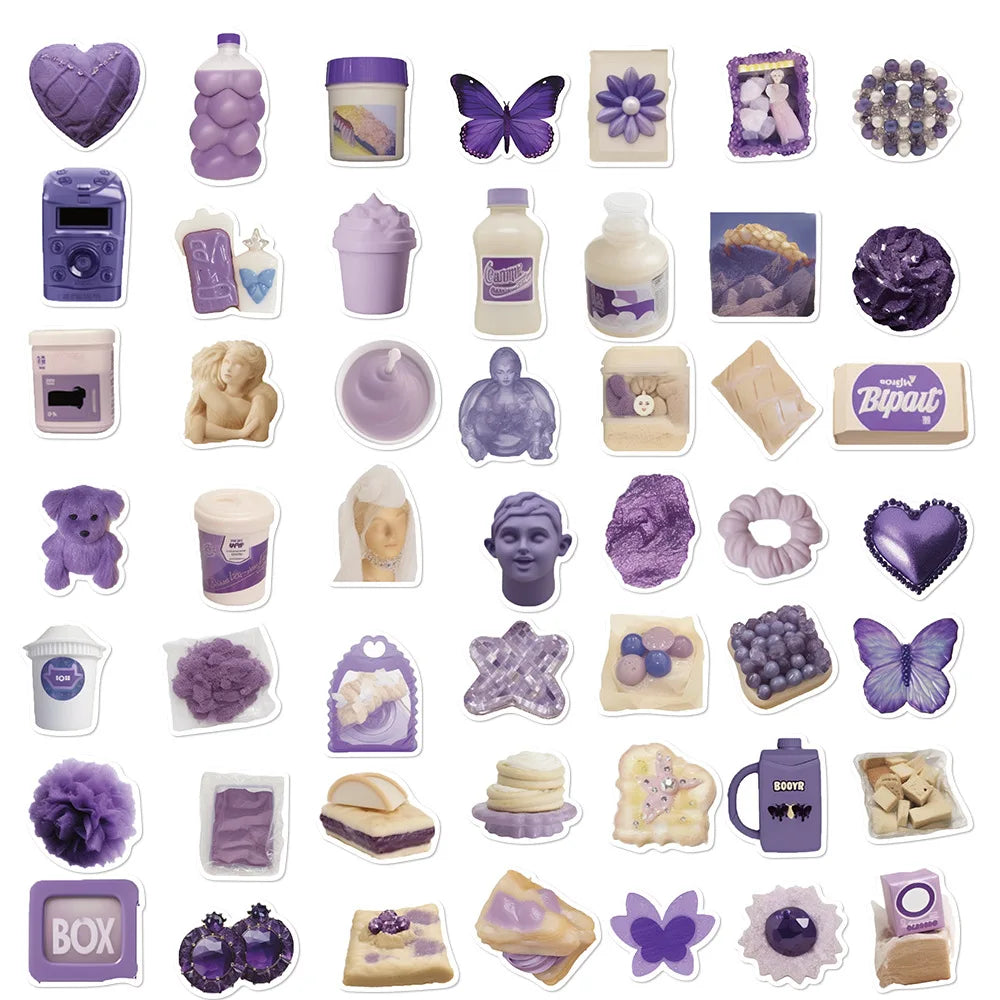 10/30/50PCS Cute Purple Stickers Ins Style Cartoon Decals Graffiti DIY Notebook Phone Skateboard Fridge Guitar Car Kids Toy Gift