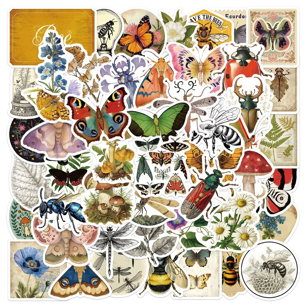 Retro Botanical Insect Cartoon Stickers for Phone Laptop Luggage Skateboard Decals Gift