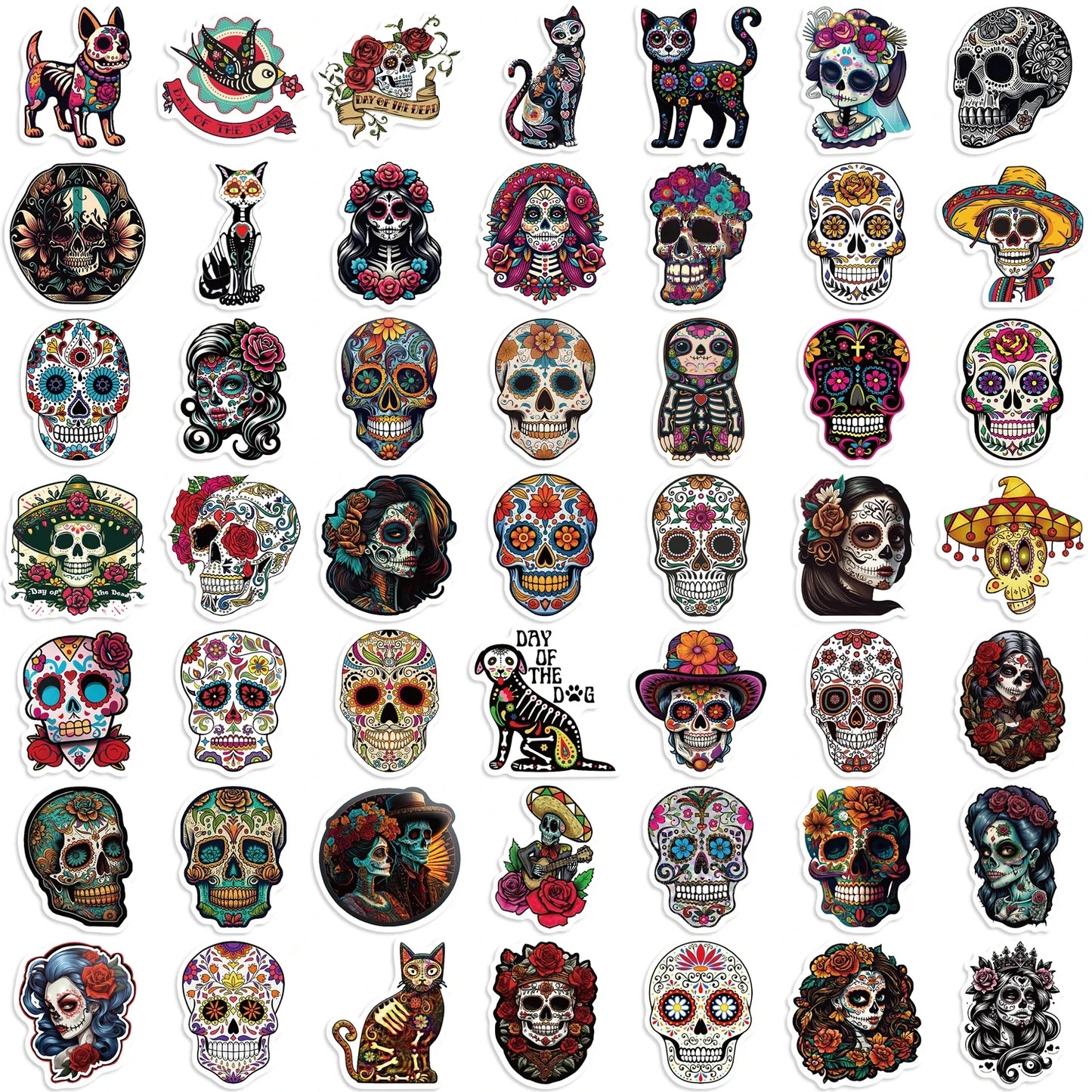 50PCS Day of the Dead Halloween Graffiti Sticker Skateboard Suitcase Guitar Kettle Deco Laptop Waterproof Phone Case