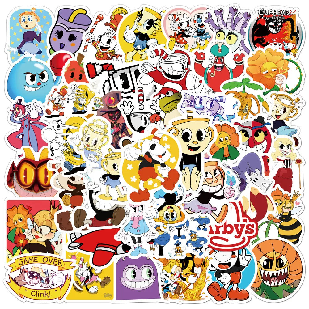 Cuphead Mugman Stickers 10/30/50pcs Waterproof Cartoon Decals for Skateboard Laptop Phone Fridge