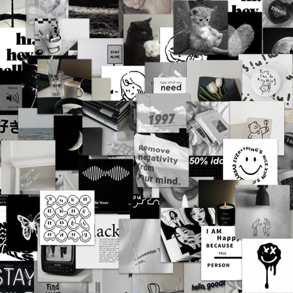 10/30/63PCS Black White Simple Stickers Aesthetics Ins Style Decals DIY Phone Motorcycle Laptop Notebook Car Sticker Kids Toy
