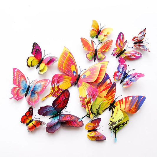3D Butterfly Wall Stickers - 12Pcs Double Layer Decor for Home, Wedding, Fridge