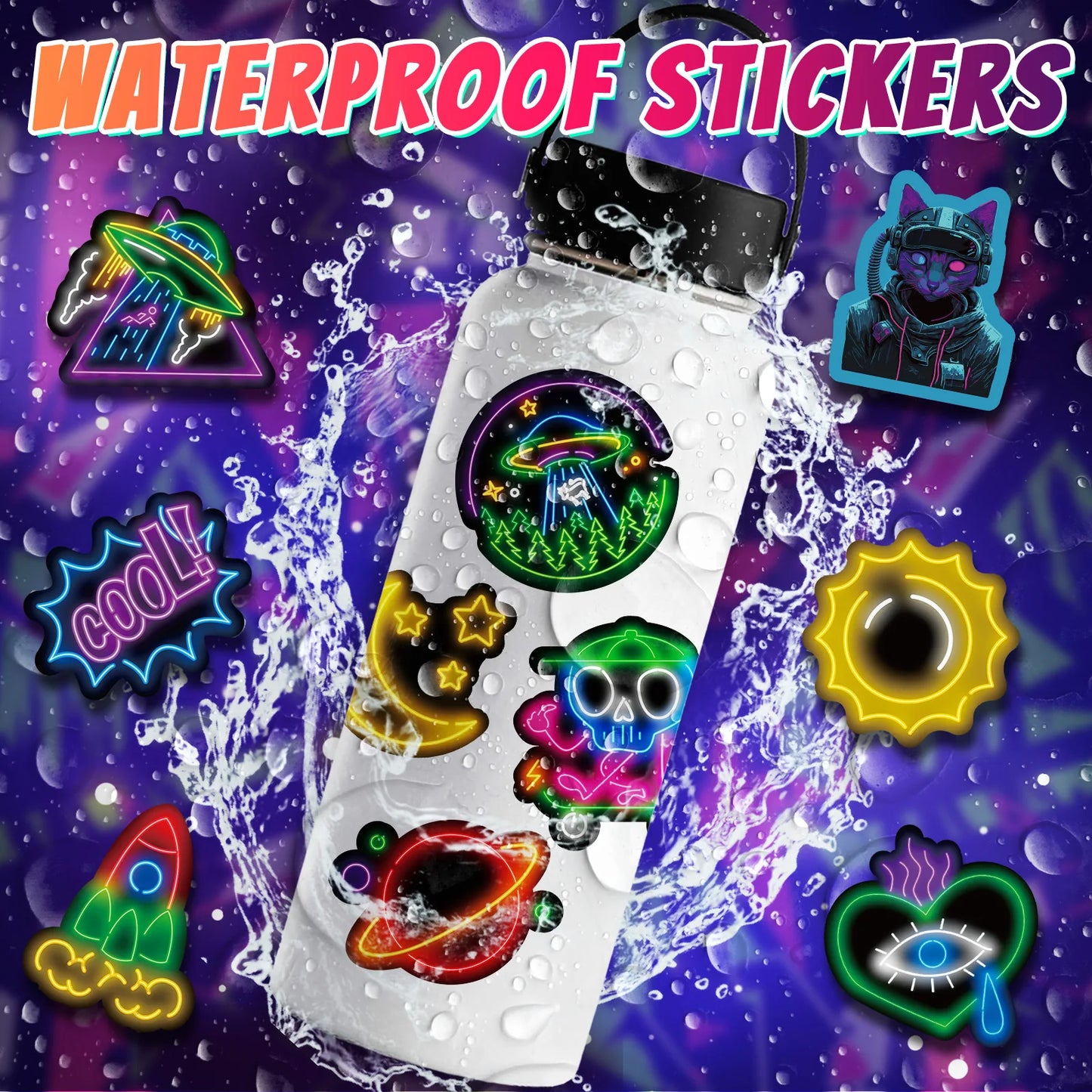 10/25/50pcs Cool Neon Light Graffiti Sign Sticker Packs
