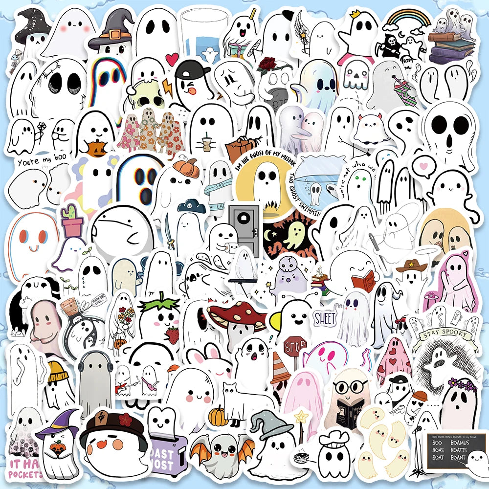 Kawaii Ghost Halloween Stickers 50/100pcs Waterproof Cartoon Graffiti for Notebook Guitar Skateboard DIY Gift