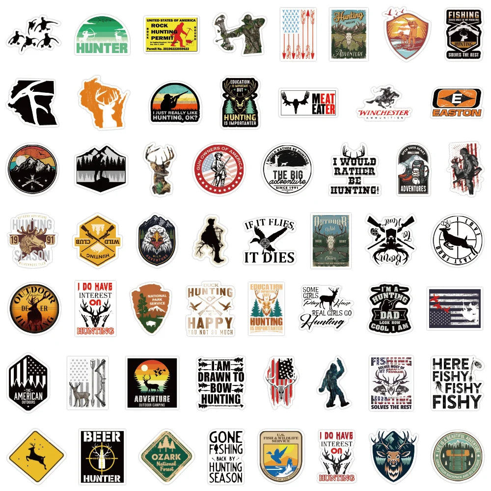 10/30/50/100pcs Cool Outdoor Hunting Stickers Waterproof Decals Luggage Laptop Water Bottle Bike Notebook Car Sticker Kid Toy
