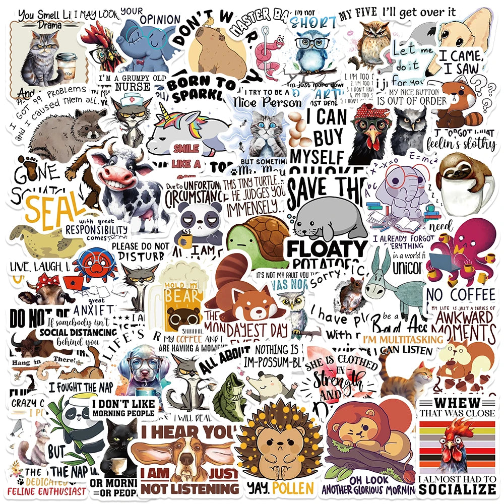 50PCS Funny Animal Meme Stickers Vinyl for Fridge, Skateboard, Laptop, Helmet, Car Gift