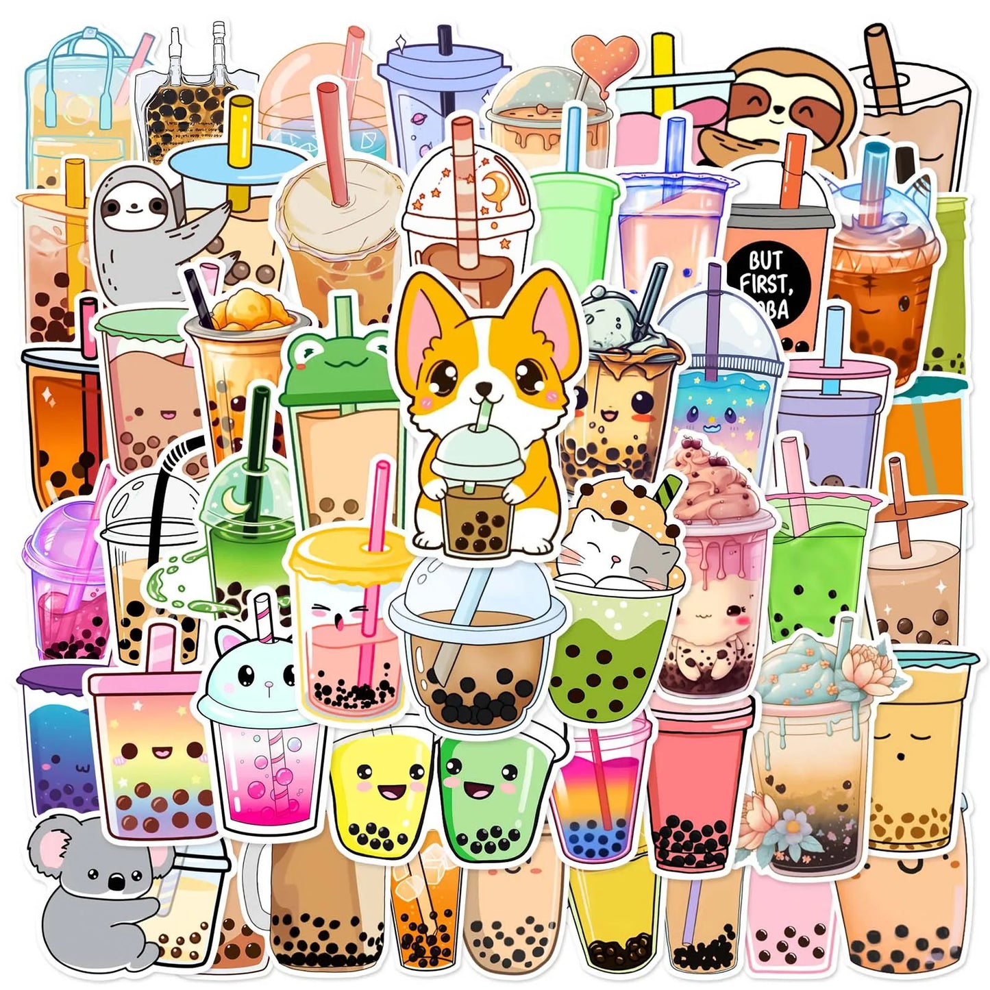 50pcs Cartoon Milk Tea Stickers for Helmet, Desktop, Wall Decoration