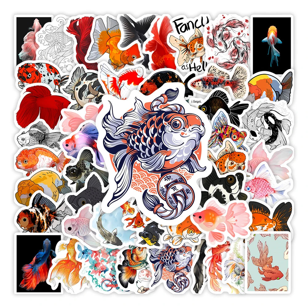 Japanese Goldfish Illustration Stickers Kids DIY Toys Gift Decorative Decal for Scrapbook Phone Bags Bottles Waterproof
