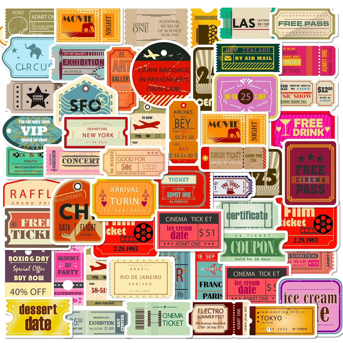 Retro Stickers Pack: 10/25/50pcs for Luggage, Notebook, Guitar, Laptop, Phone, Water Bottle