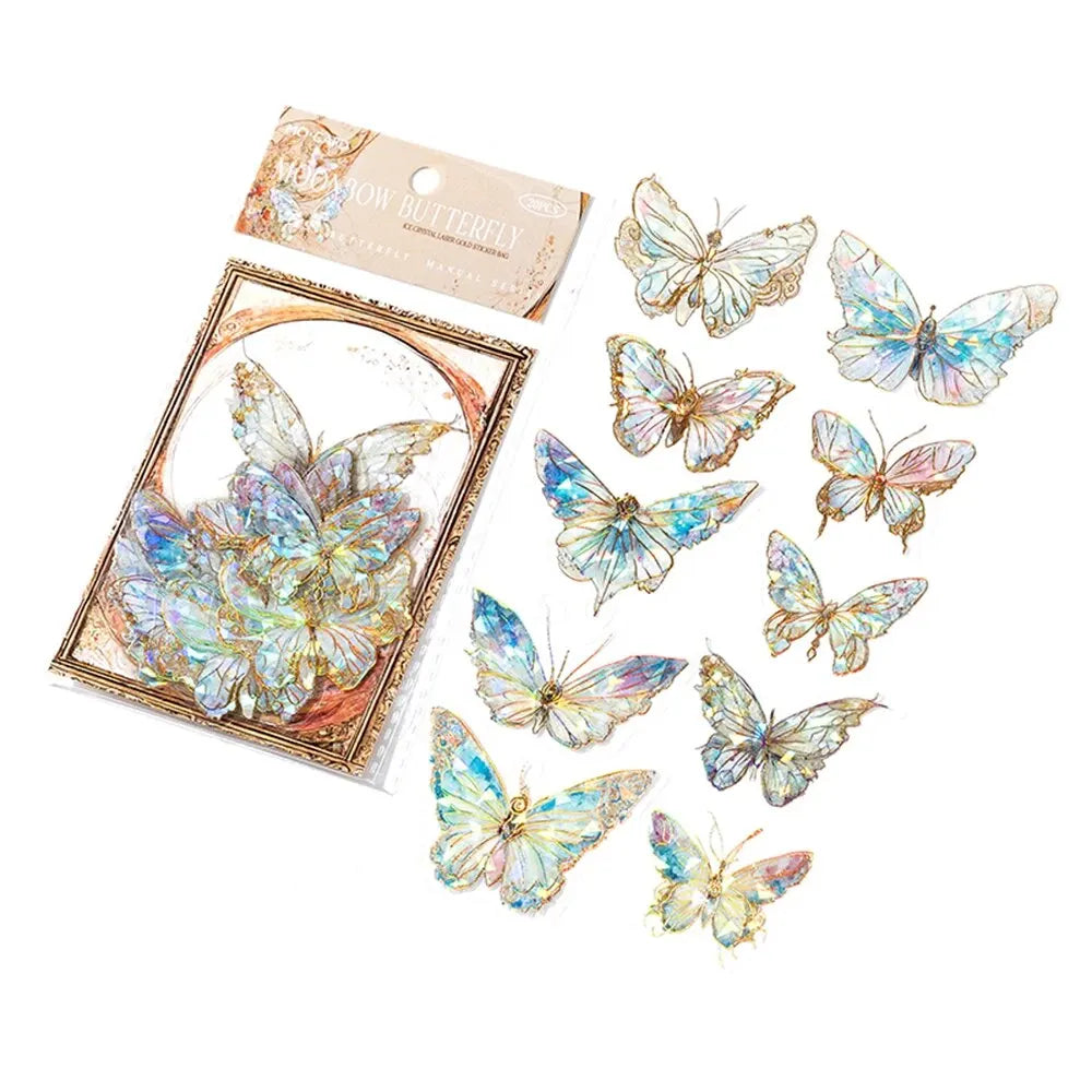 5Style Butterfly PET Stickers 20pcs/pack 3D Laser Gold Scrapbook Decoration