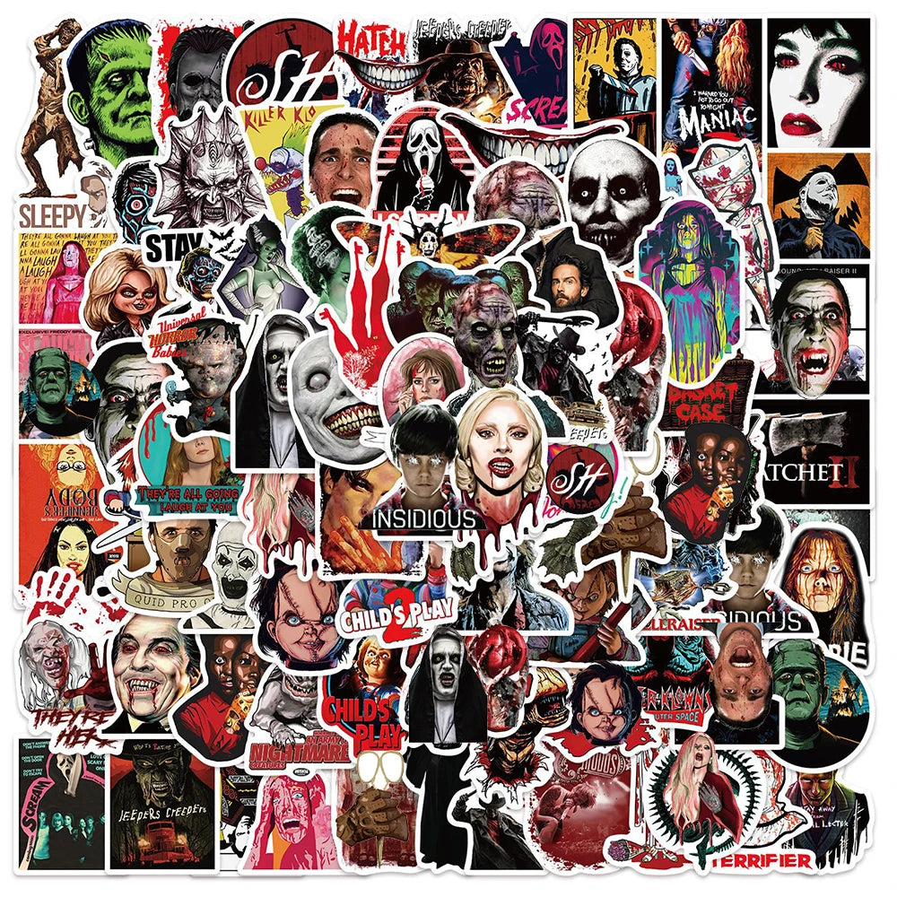 Horror Movie Thriller Stickers Pack - DIY Decals for Motorcycle, Luggage, Phone, Suitcase, Guitar, Car