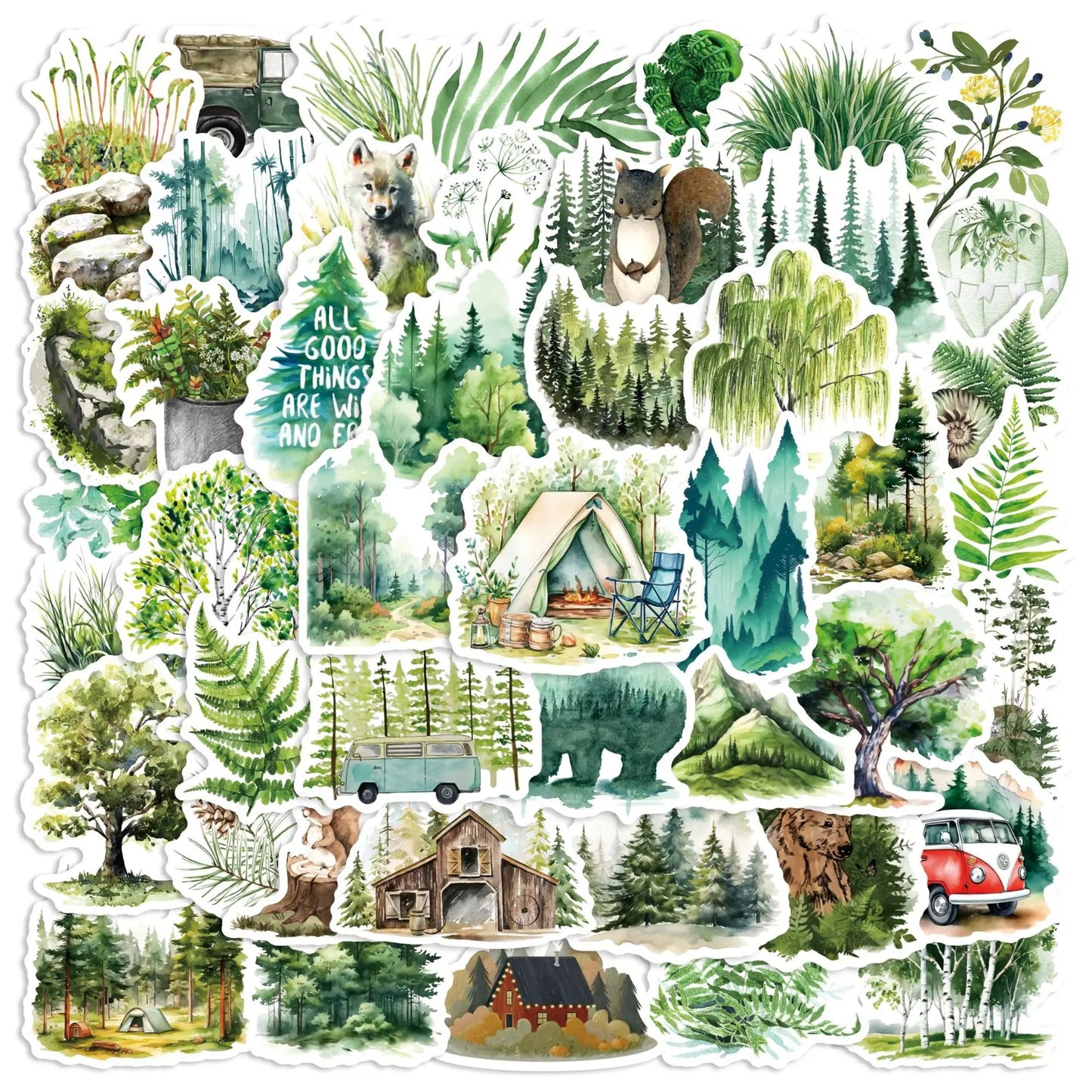 50pcs Cartoon Forest Graffiti Stickers for Helmet, Wall, DIY Decor